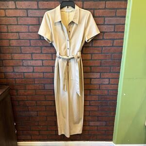 Avec Les Filles Cream Faux Leather Jumpsuit - Size Small Modern Sophisticated